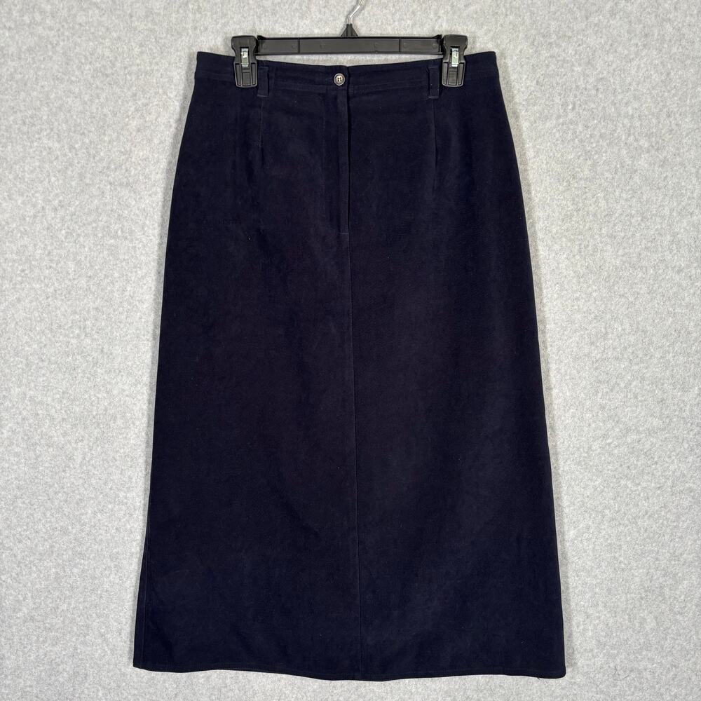 Vintage 90s Talbots Skirt 12P Navy Midi Faux Suede Academia Quiet Luxury Modest